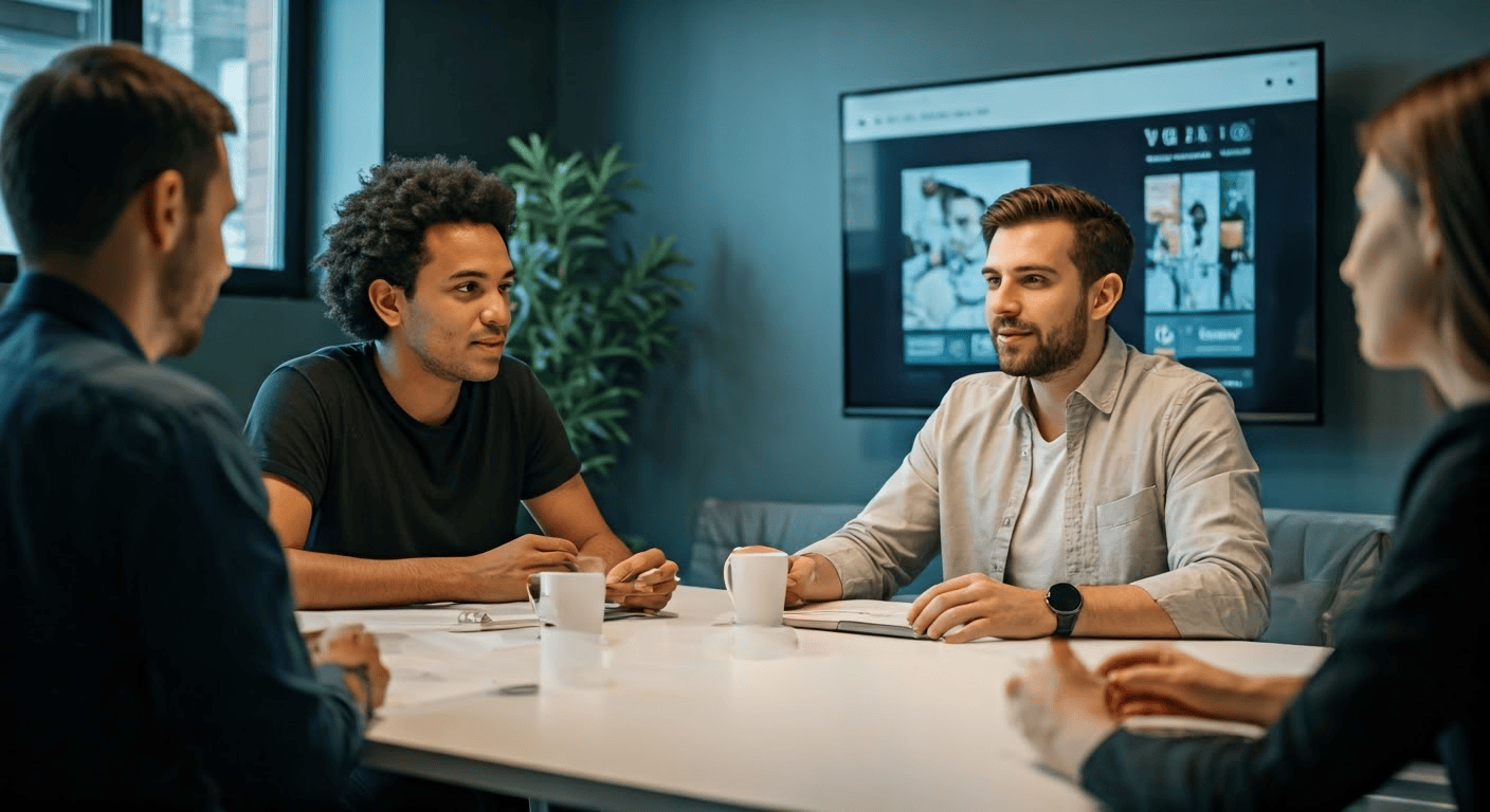 Professionals discussing video sales letters