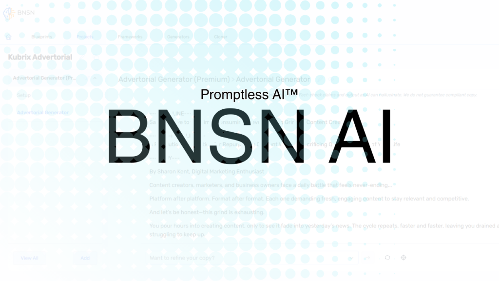 Text showing "Promptless AI™ BNSN AI" with a dotted pattern in the background.
