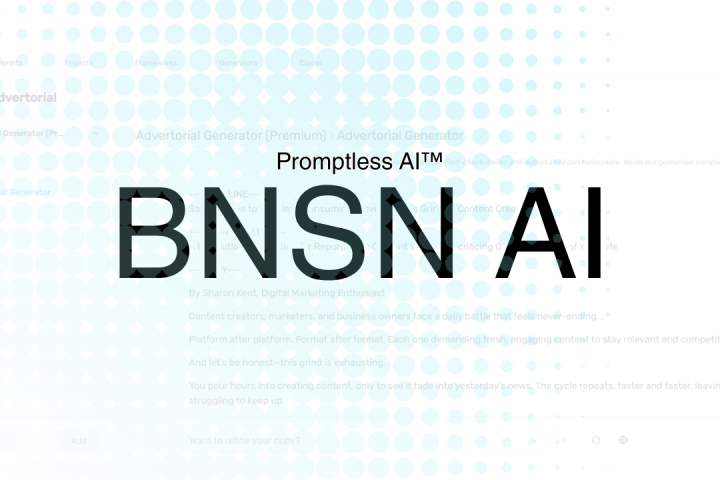 Text showing "Promptless AI™ BNSN AI" with a dotted pattern in the background.