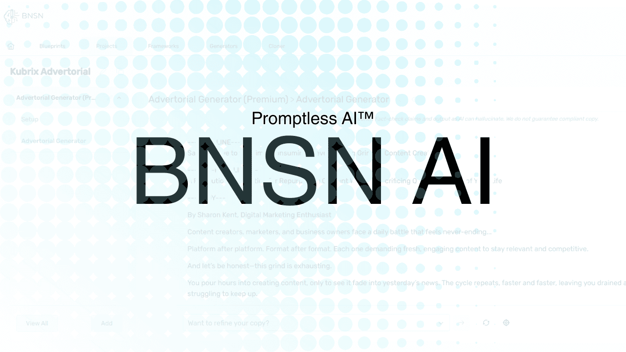 Text showing "Promptless AI™ BNSN AI" with a dotted pattern in the background.