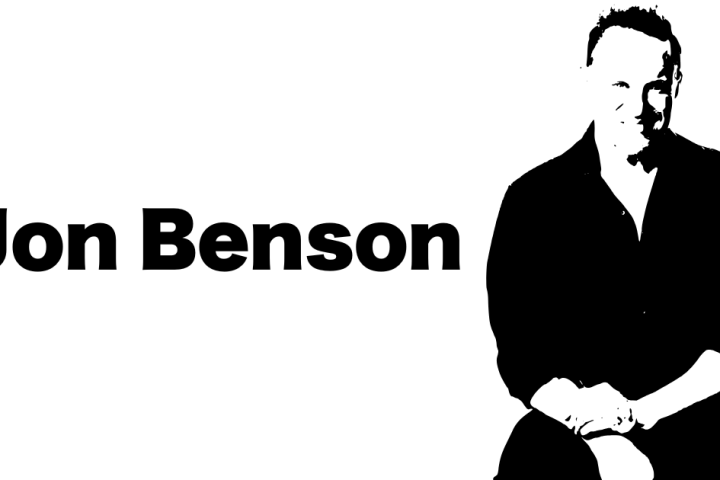 Silhouette of a person sitting with the text "Jon Benson" in bold font.