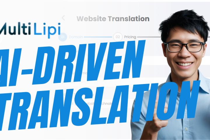 A person with glasses giving a thumbs-up next to the MultiLipi logo and text reading "AI-Driven Translation.