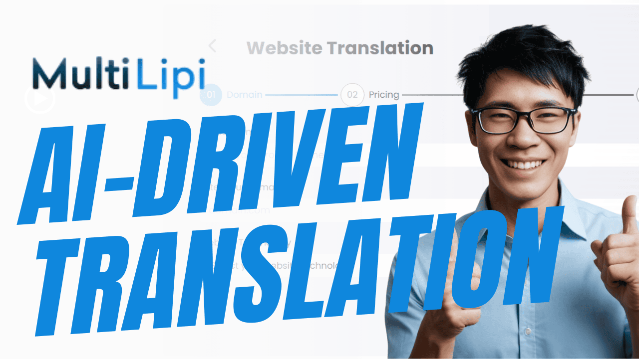 A person with glasses giving a thumbs-up next to the MultiLipi logo and text reading "AI-Driven Translation.